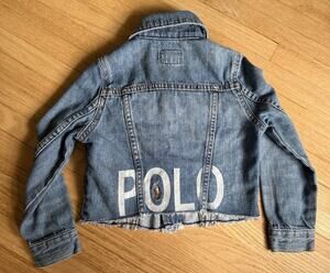 Polo Ralph Lauren Logo Jacket Youth 4T Blue Jean Denim Pony Cropped Preppy EUC